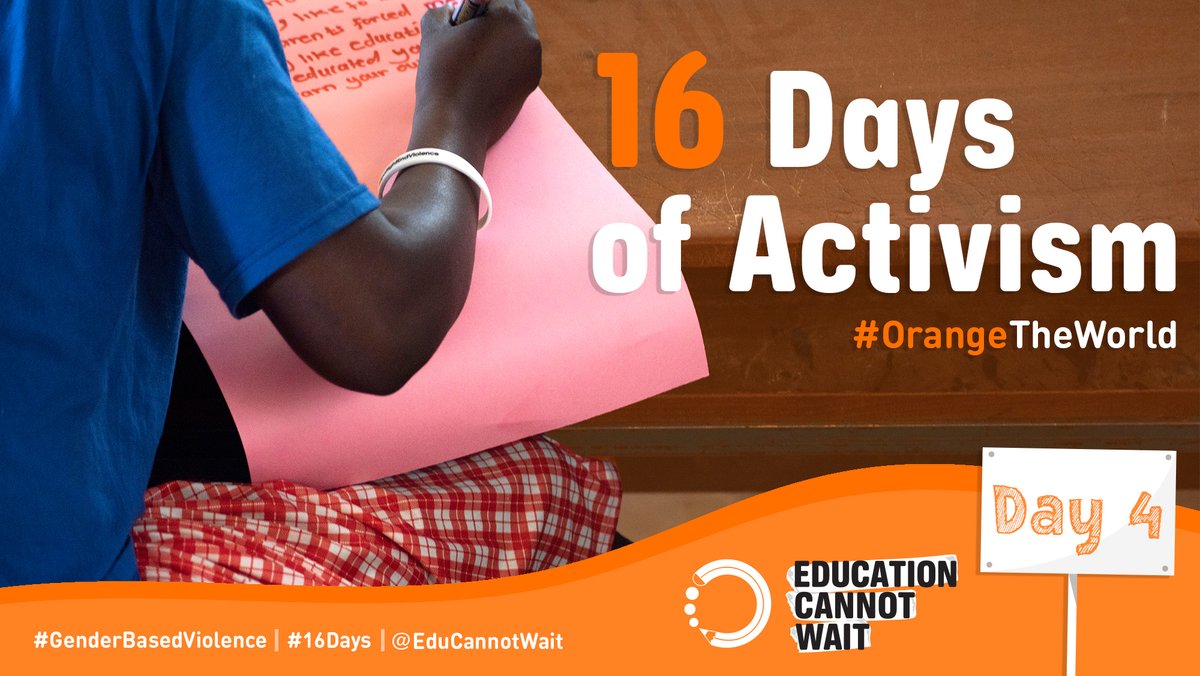 EduCannotWait's tweet photo. DYK: In 2021 #ECW joined the Call to Action on Protection from #GenderBasedViolence in emergencies, committing to include at least 1 #GBV risk mitigation indicator+budget line for such measure in all ECW-supported investments. #Day4 of @16DaysCampaign
 
➡️https://t.co/WJCHXJTAoN https://t.co/gs03H53i9Z