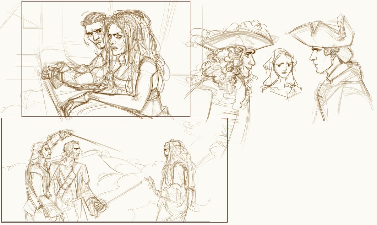 just sketching along with this #potc wip. Still not sure what to do in the last box, something made up or from a screenshot....🤔#piratesofthecaribbean 