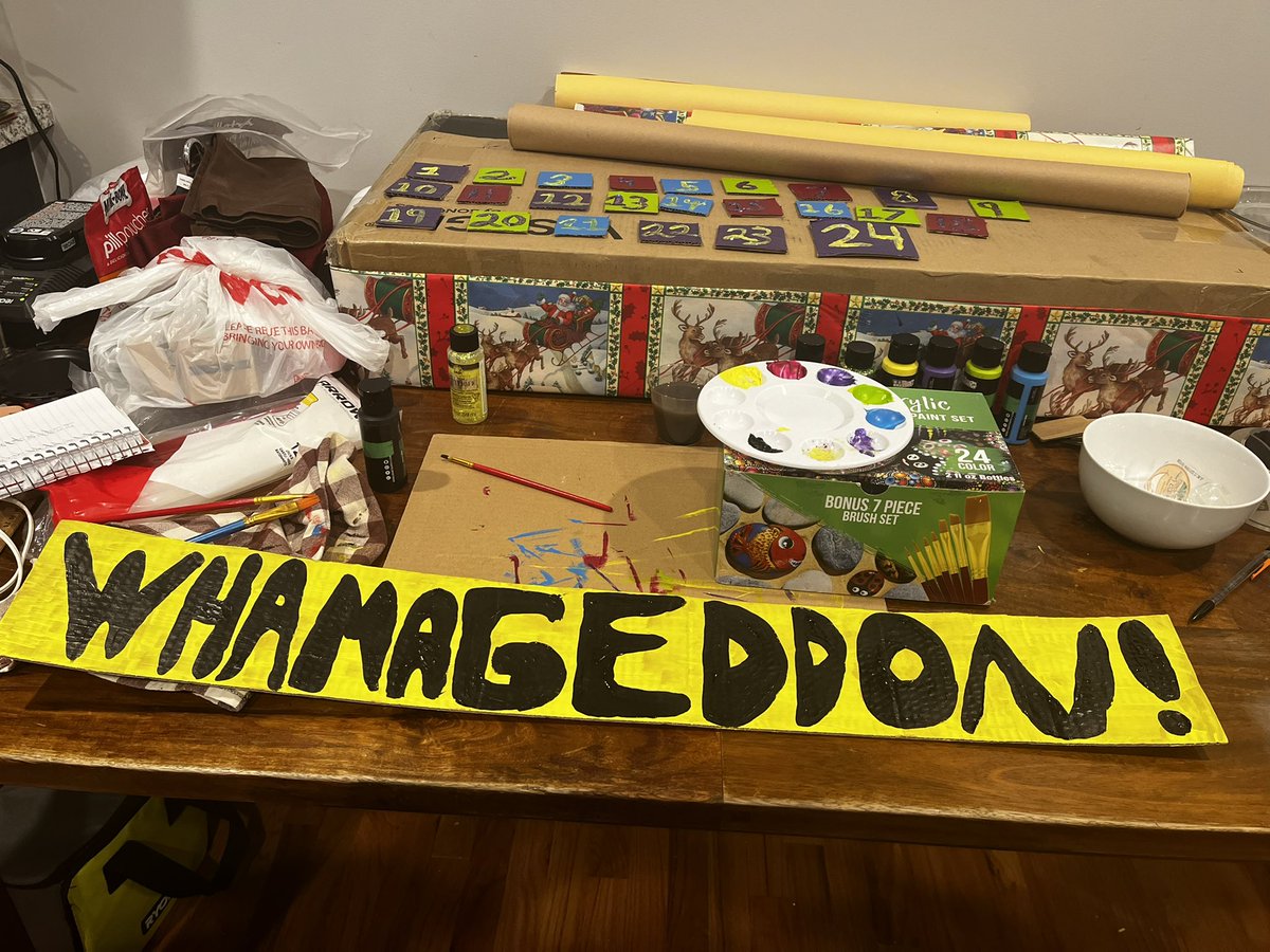 What in the post-apocalyptic 80s hell am I doing? Making a #whamageddon advent calendar. Survive or be sent to Whamhalla, everyone in the house gets a Wham! themed treat, puzzle, fortune, or fun fact until we boogie down to Last Christmas on Christmas.