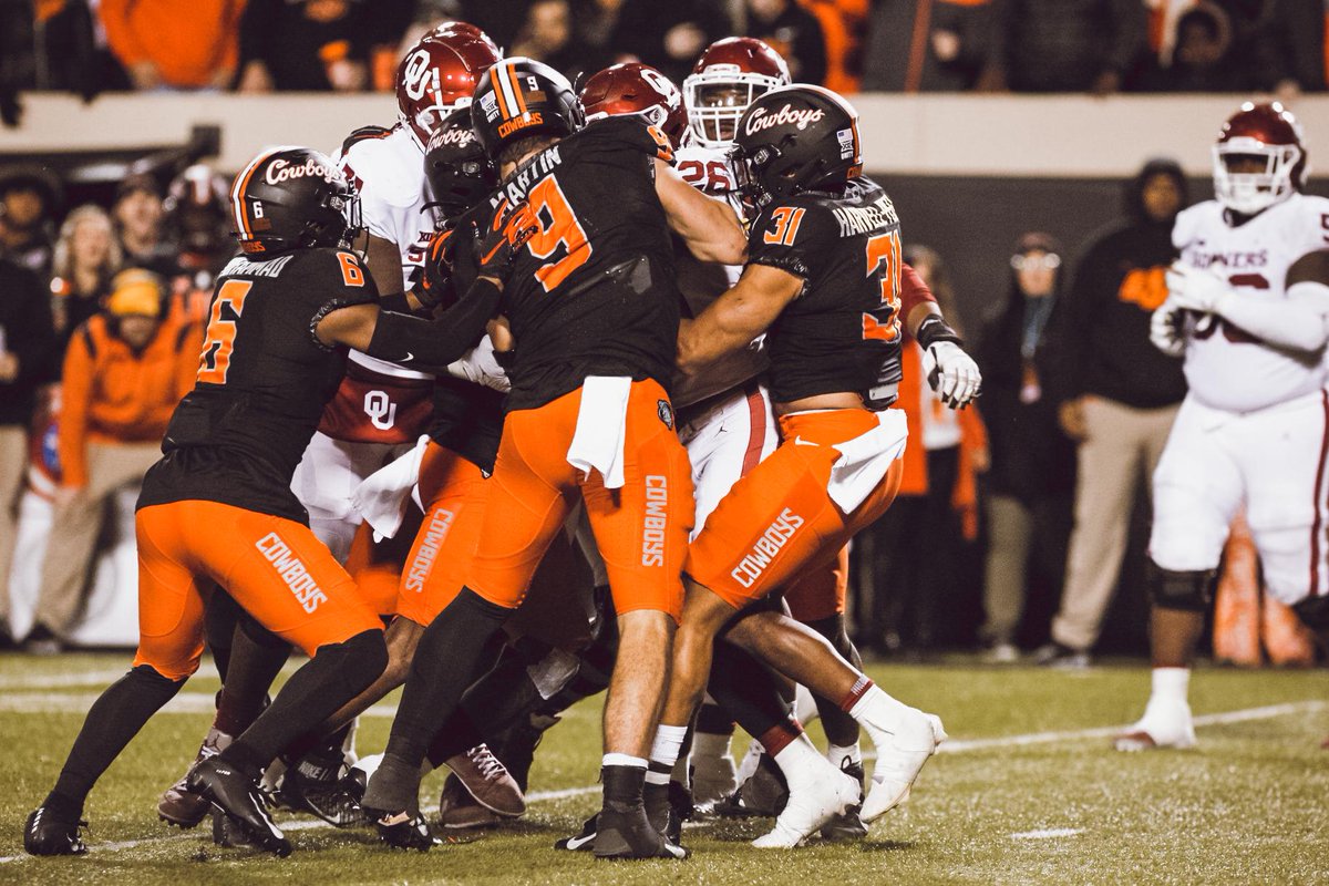CowboyFB's tweet photo. Oklahoma State is the only team in the country with two wins over @cfbplayoff Top 10 opponents. The Bedlam victory is the Cowboys' fourth win over an AP Top 25 opponent this season.

#LetsRide | #GoPokes https://t.co/vENspOQmJ0