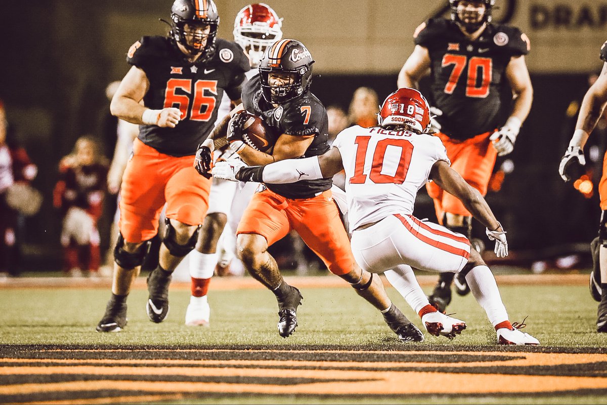 CowboyFB's tweet photo. Oklahoma State is the only team in the country with two wins over @cfbplayoff Top 10 opponents. The Bedlam victory is the Cowboys' fourth win over an AP Top 25 opponent this season.

#LetsRide | #GoPokes https://t.co/vENspOQmJ0