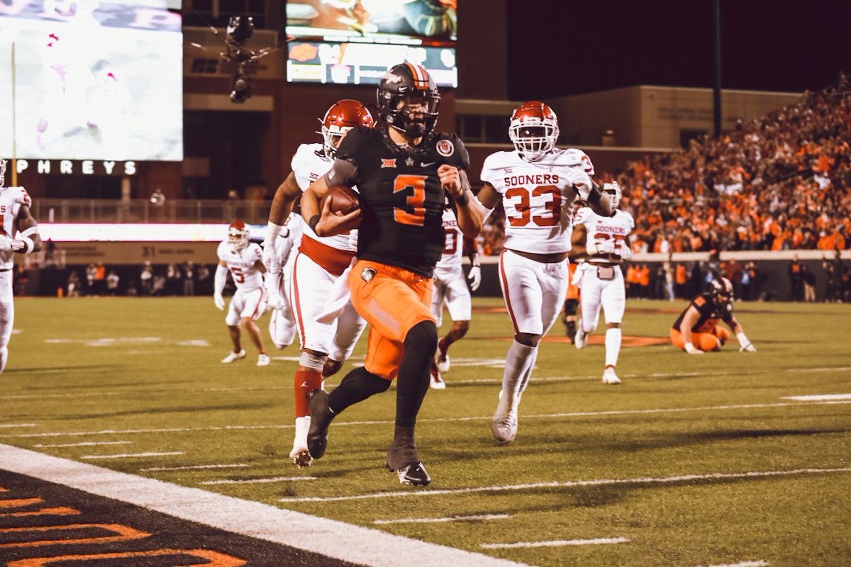 CowboyFB's tweet photo. Oklahoma State is the only team in the country with two wins over @cfbplayoff Top 10 opponents. The Bedlam victory is the Cowboys' fourth win over an AP Top 25 opponent this season.

#LetsRide | #GoPokes https://t.co/vENspOQmJ0