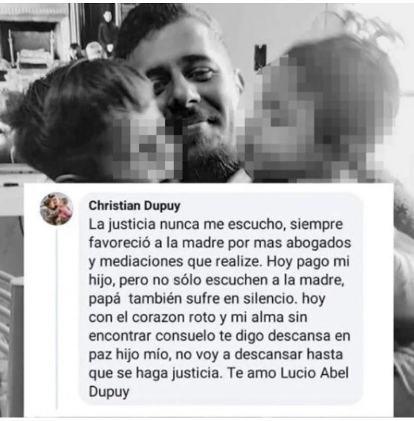 solerumposta's tweet photo. @MatiBagnato Lucio era un hijo alejado de su papá arbitrariamente por una justicia q demoniza a los padres varones y prioriza a las madres y no las cree capaces de ejercer violencia.
Entienden ahora q #LaViolenciaNoTieneGénero o hacen falta más casos aberrantes como este?  
#NoMasHijosRehenes https://t.co/Z1jqlEgWMO