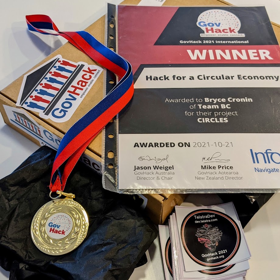 bryce_cronin's tweet photo. Thanks for the prize pack @GovHackAU &amp; @InfosysAusNZ! https://t.co/yvl0Idzvjo