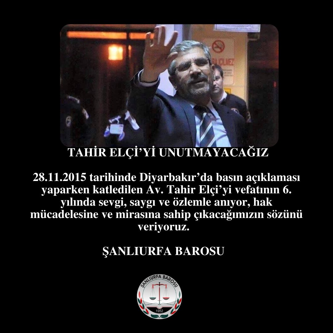 UrfaBarosu's tweet photo. Tahir Elçi’yi unutmayacağız. https://t.co/yZ55vOjgAx