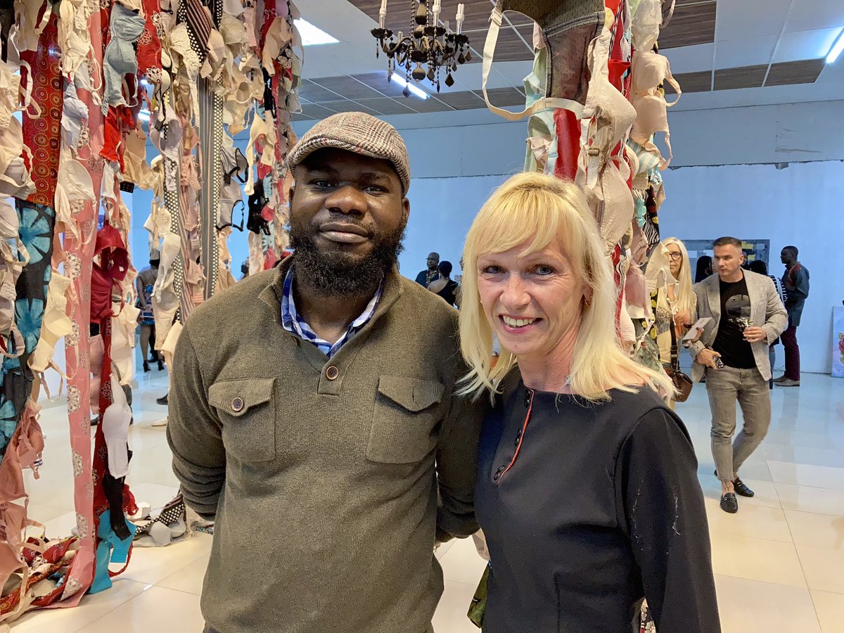 irisborsch's tweet photo. „African Reflections“… @iampilato curated his 1st successful exhibition. What an evening! Impressive art work with a message by two aspiring artists. Congratulations! https://t.co/j9hLRE6l7U