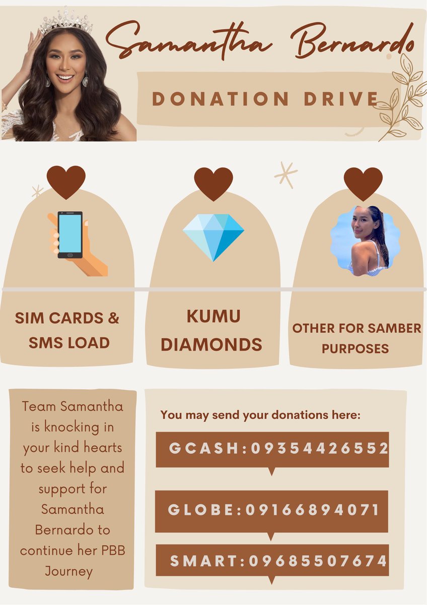 TeamSamanthaOFC's tweet photo. We're now hosting a donation drive for Samantha. Any amount will do. Rest assured that all the money that will be collected will go directly for Samantha only.
You can dm me and my co- admins for inquiries and questions 🤍
please retweet this tweet to spread. Thanks✨ https://t.co/FK1cnwyidx