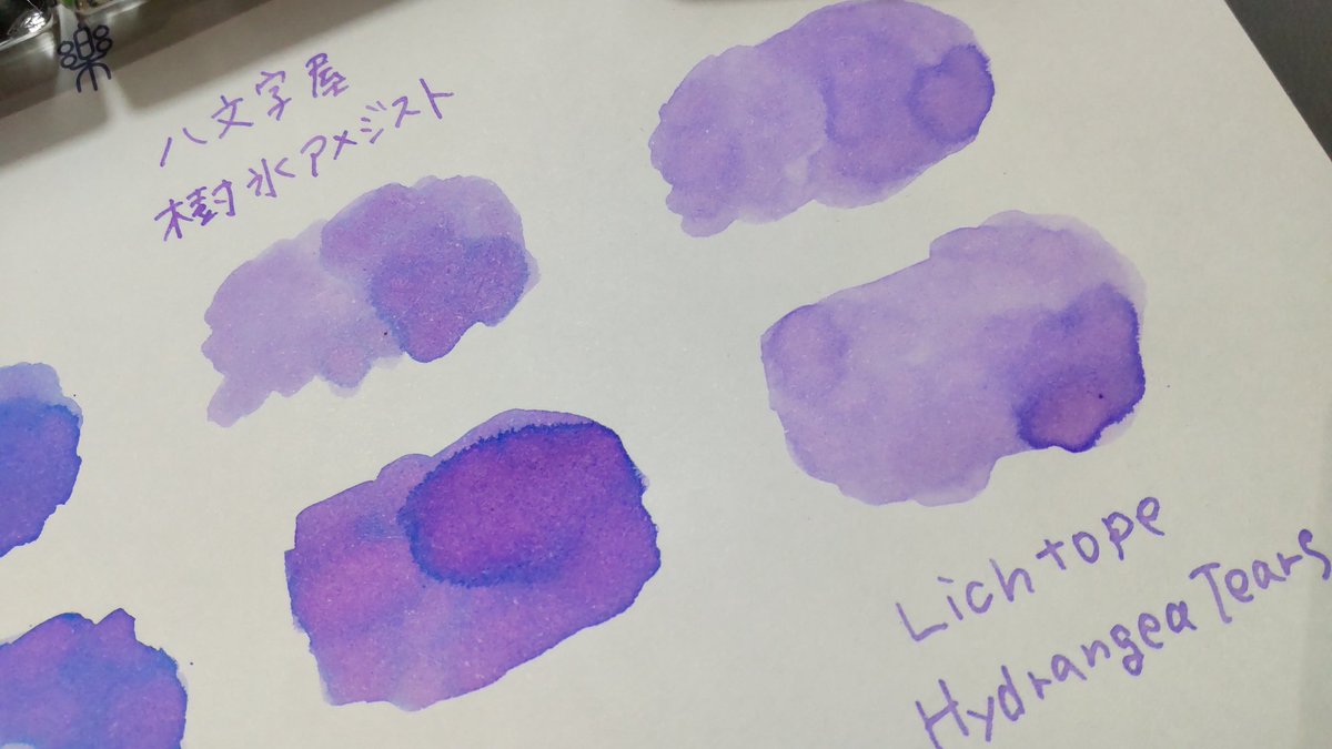 aakkii_hanco's tweet photo. 勝手に色比較No.2 青紫で。
ほんとはもうちょい淡い。#シャーベットブルー は青寄り #鉄仙 と #樹氷アメジスト 葉紫寄り #Hydrangeatears はラベンダー。文字だけやと鉄仙とHydrangeatearsはかなり近いかも。樹氷アメジストは一番紫味が濃い。
#インク沼 https://t.co/qrTBf2SjXj