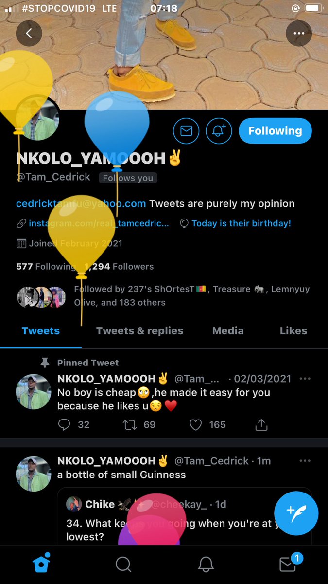 Big_Chufe's tweet photo. Happy birthday Boo๐ง๐ฝโโ๏ธโค๏ธ @Tam_Cedrick Let God bless all your endeavors and continue to keep u ๐๐พenjoy ur day hun happy birthday ๐๐๐๐ง๐ฝโโ๏ธ https://t.co/TnM1nmOPDi