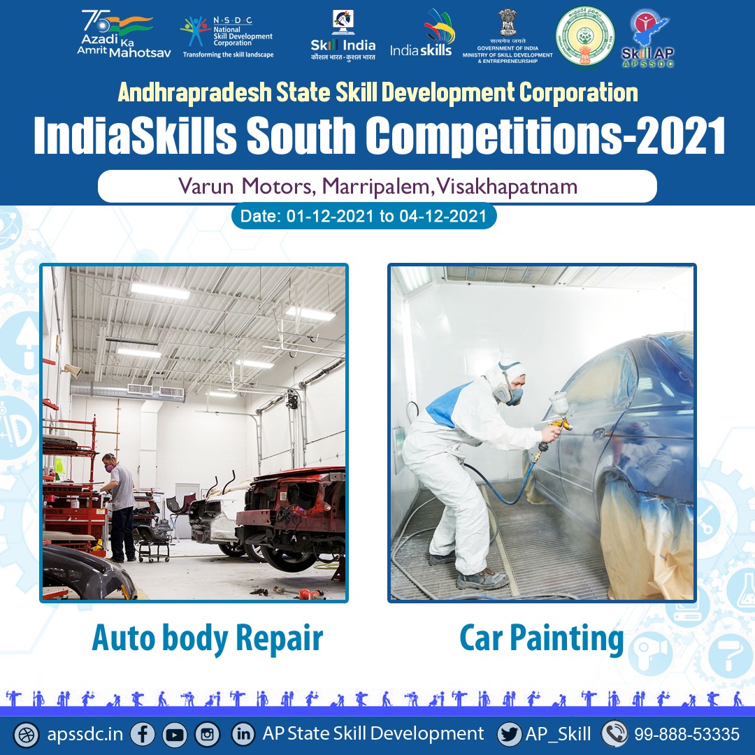 AP_Skill's tweet photo. @NSDCINDIA is Organizing Regional @WorldSkillsInd Competitions in Collaboration with @AP_Skill from 1st December to 4th December at different locations in @vizaggoap
As a part of below are the trades conducting in #VarunMotors at #Visakhapatnam
1 Auto Body Repair
2 Car Painting https://t.co/fy1rtj85fL