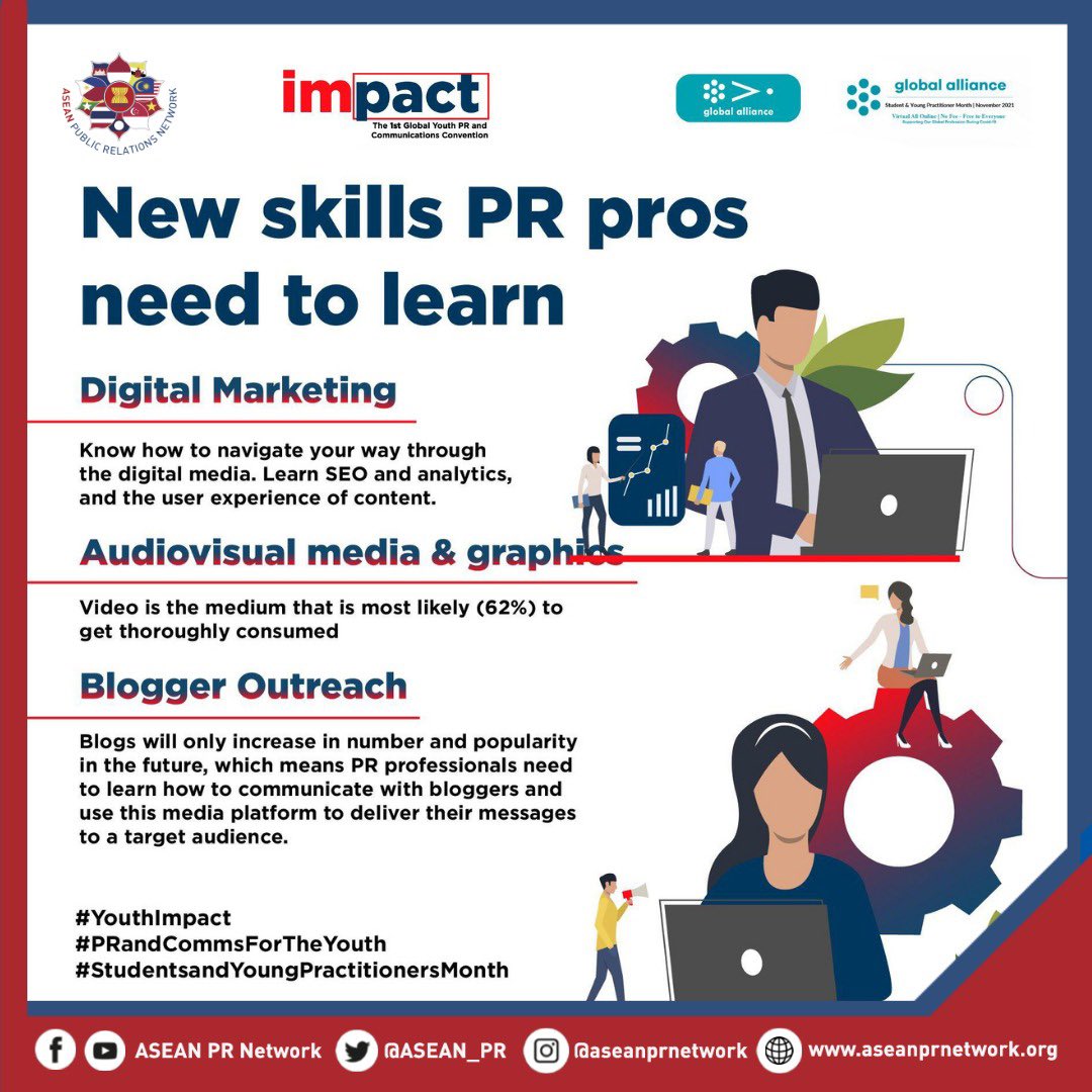 The industry has now evolved into a skills-first industry. That is why it is important to continuously seek to hone and gain new skills. Here are a few skills that are relevant to have in 2022.

#YouthImpact
#PRandCommsForTheYouth
#StudentsandYoungPractitionersMonth