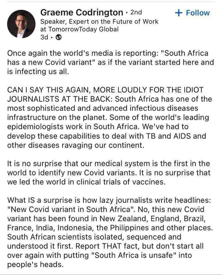 SusanAbel's tweet photo. @MaryLloyd4 @NSWHealth I saw this post today and wondered if it’s truly South Africa we should be freaking out about. Don’t know about the veracity of the information but the poster is legit so it’s worth considering... https://t.co/axAo05ckCK