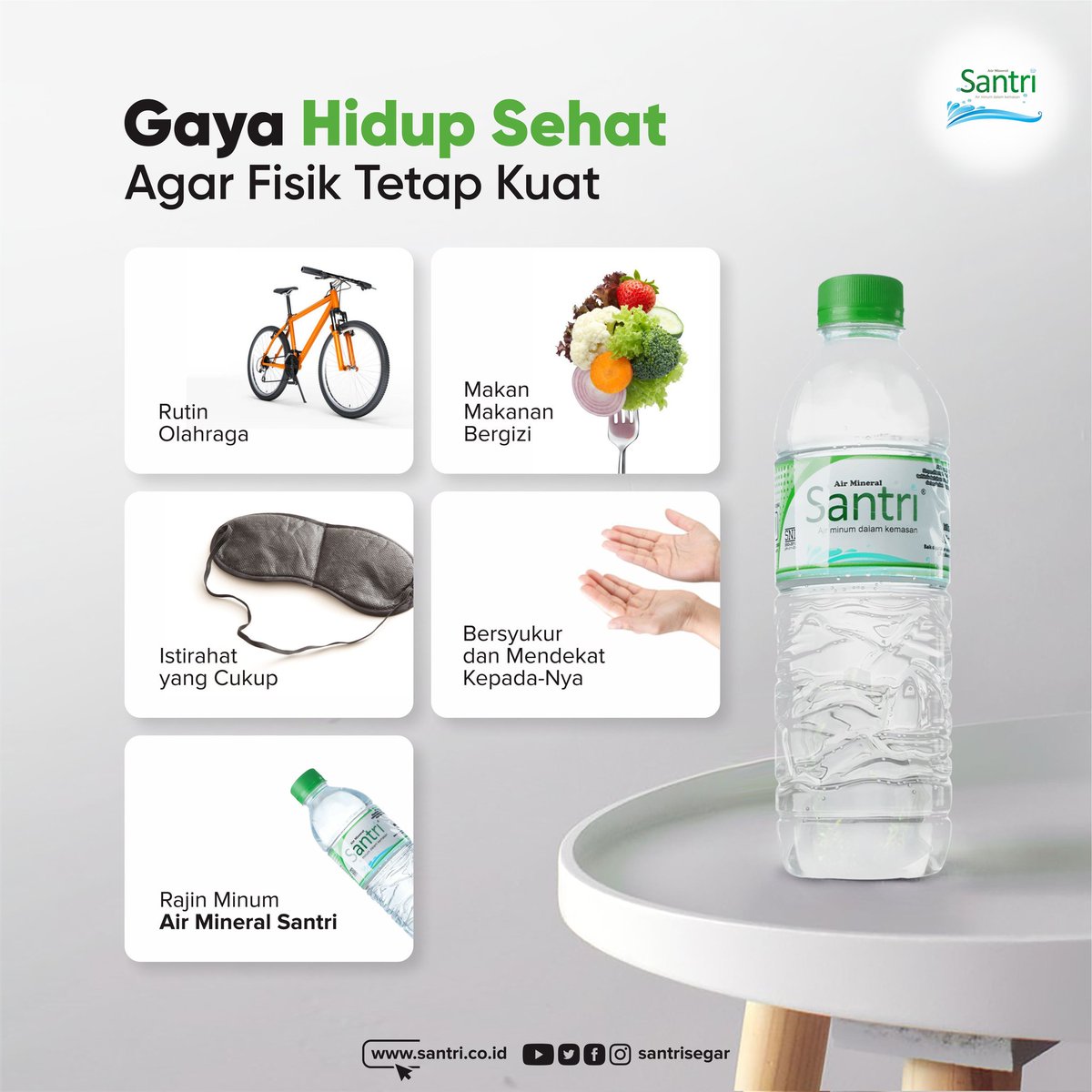 SantriSegar's tweet photo. Hal sederhana untuk start memulai gaya hidup sehat adalah dg menjaga kebutuhan air dalam tubuh terus terpenuhi. 

Air Mineral Santri dg kualitas mutunya yg terjamin siap membantu mewujudkan cita-cita hidup sehat kalian.

Let's go! 

#AirMineralSantri #hidupsehat https://t.co/hV1xpaRVuE