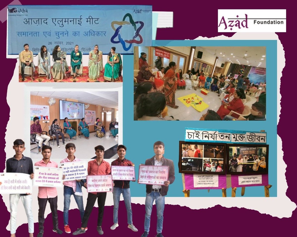 FoundationAzad's tweet photo. Celebrated #ConstitutionDay with our first Alumni Gathering of trainees, women drivers, women and men community leaders, harnessing the spirit of #Equality &amp; #togetherness
Some glimpses of the celebrations across Delhi, Kolkata, and Jaipur
#MainHoonAzad https://t.co/ya1aTo9zsH