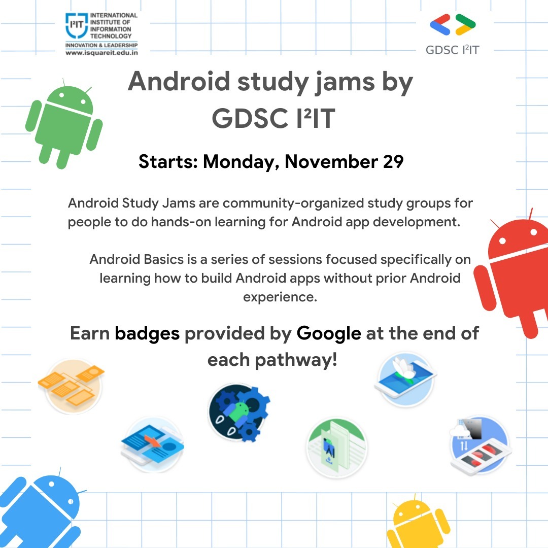 GdscI2it's tweet photo. Google Developer Students Club GDSC I²IT presents
🔰 Android Study Jams 🔰

Earn badges provided by Google!✨✨💃💃🏼

🔗 REGISTER NOW!!!: https://t.co/qtdK8J7pVY

⚡⚡To stay updated about the event JOIN our whatsapp group : 
https://t.co/8sExBR6Om7

See you there..... https://t.co/h95y8Efkhe