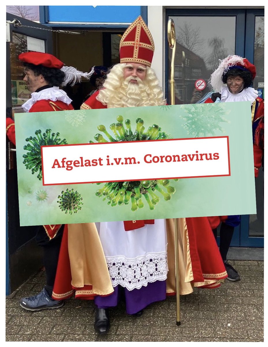 Helaas is het vanwege de nieuwe maatregelen niet mogelijk om Sinterklaas vanmiddag in het centrum te ontvangen.