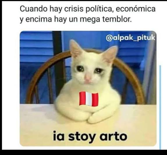 TaeTaeyu2's tweet photo. #temblor #Terremoto #Peru
>.< https://t.co/NoHWHUI1jn