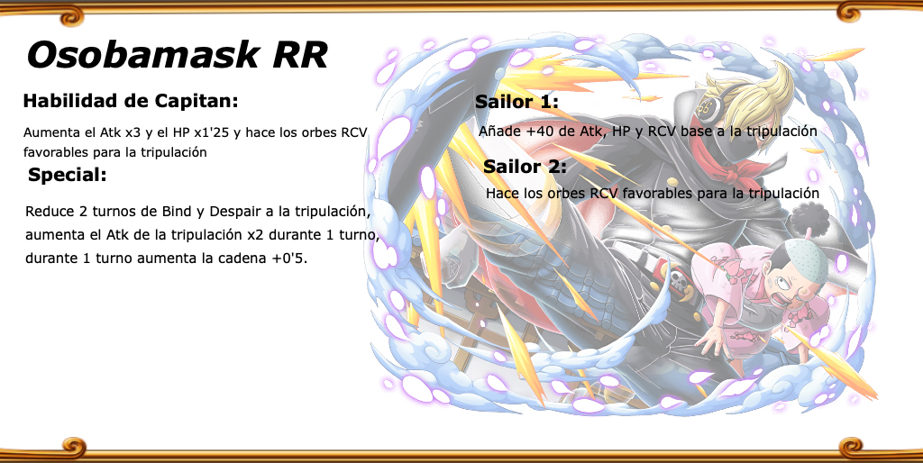 OnePiece_Art_Es's tweet photo. 📜INFORMACIÓN OSOBAMASK RR📜
#TreCru #OPTC #OPTCJP https://t.co/B9nT9tF9Xi