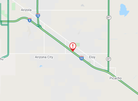 ArizonaDOT's tweet photo. I-10 WB near Eloy: Right lane blocked for a crash near Toltec Road at M P 205.
Check your route before you head out with the ADOT Alerts and AZ511 apps: https://t.co/MxTvyyEdpM
#phxtraffic https://t.co/WXGs8HBuA7