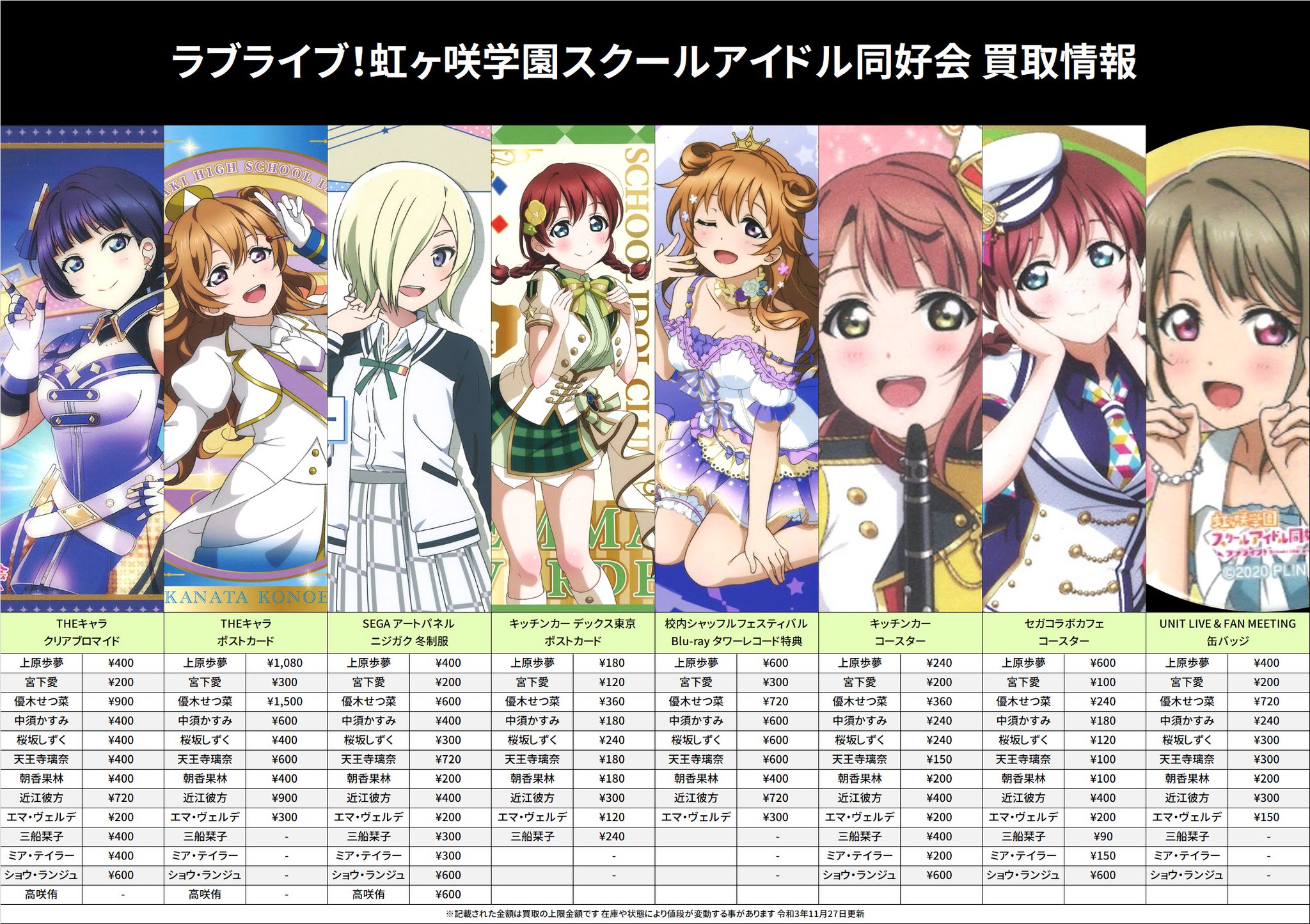 最大93%オフ! ラブライブ 虹ヶ咲 セガコラボカフェ コースター