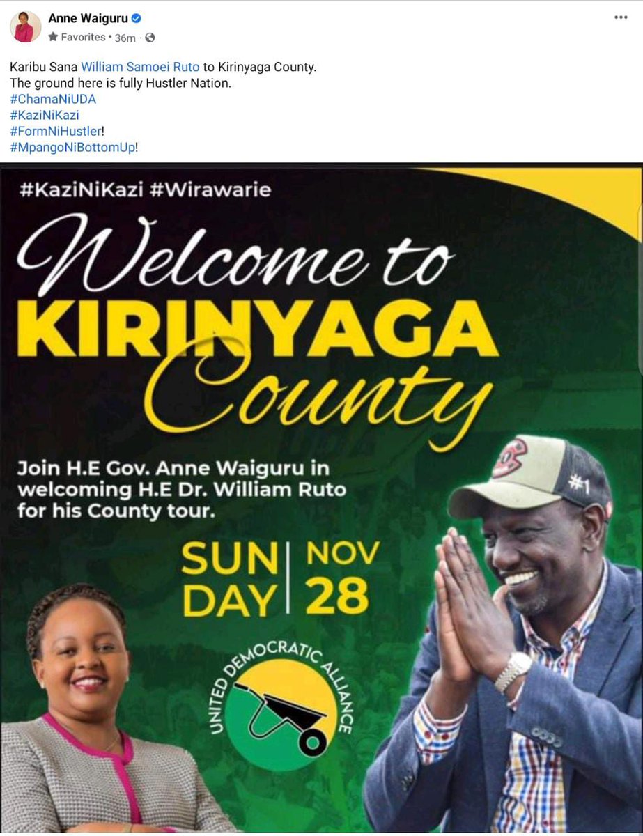 TeamAnneWaiguru's tweet photo. Who is your favourite candidate in Kirinyaga Gubernatorial Race?

Likes    ♥️♥️ for WAIGURU 

Rts       🔁🔁 for Ngirici

#KirinyagaWelcomesUDA

@WilliamsRuto @UDAKenya https://t.co/2qdzMrmdoM