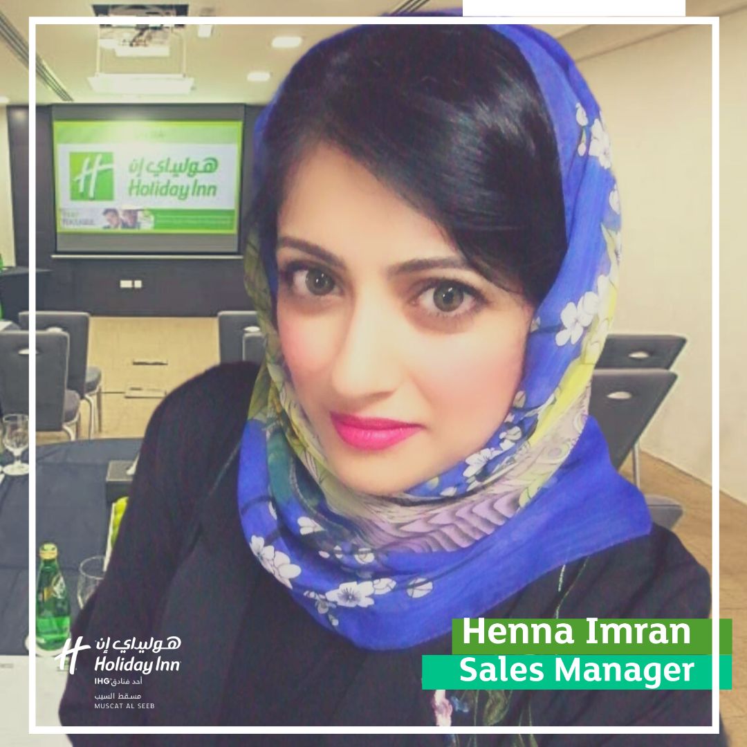 HI_Muscat's tweet photo. Welcome our new team member, Henna Imran. 

“I love working in Sales and Marketing because of the infinite opportunities to learn.  I believe work should not only be about earning potential...."
– Henna Imran, Sales Manager Holiday Inn Muscat Al Seeb https://t.co/1qSppsVg2v