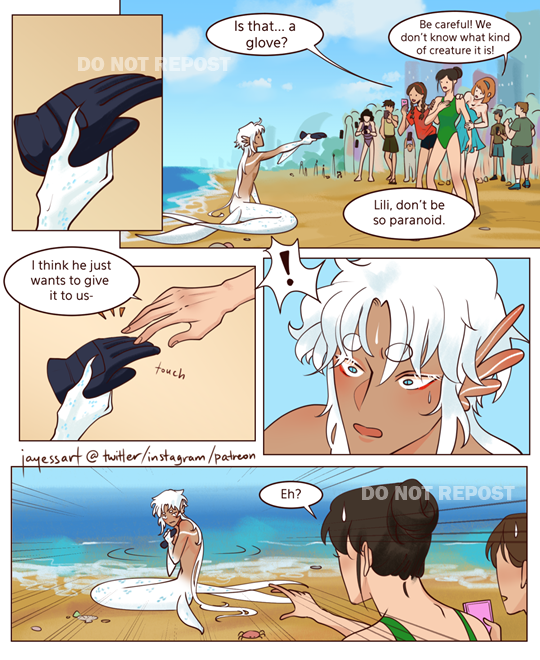#Mermay: OCs Bailin (merman) and Li Yun (arctic explorer). Part 10
(You can find all the pages I've done so far on my instagram/patreon @ januarysun!)