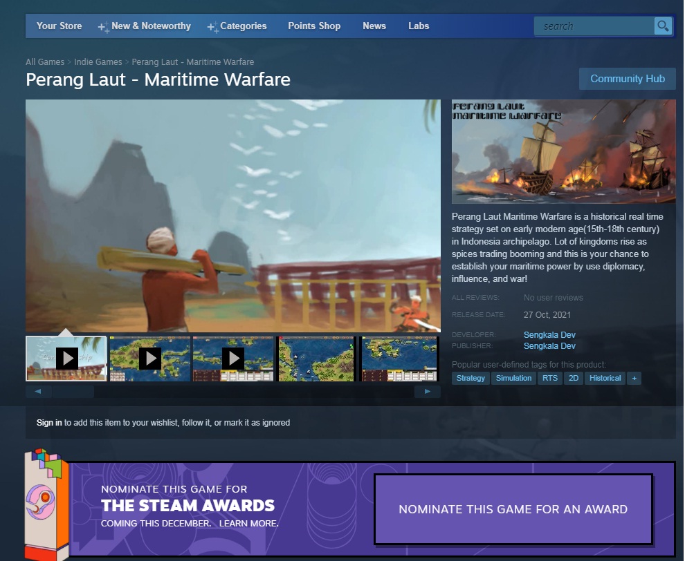 Pedalahusa's tweet image. So Perang Laut-Maritime Warfare have change to nominate in Steam Awards

Very very hard but there are chance #indiegame #gamedev #gamedevelopent #peranglaut #strategy