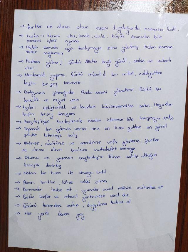 Hepimize rehberlik edecek çok kiymetli notlar… 
Yusuf Taha Göktaş gönlünden geçenleri kağıda dökmüş!