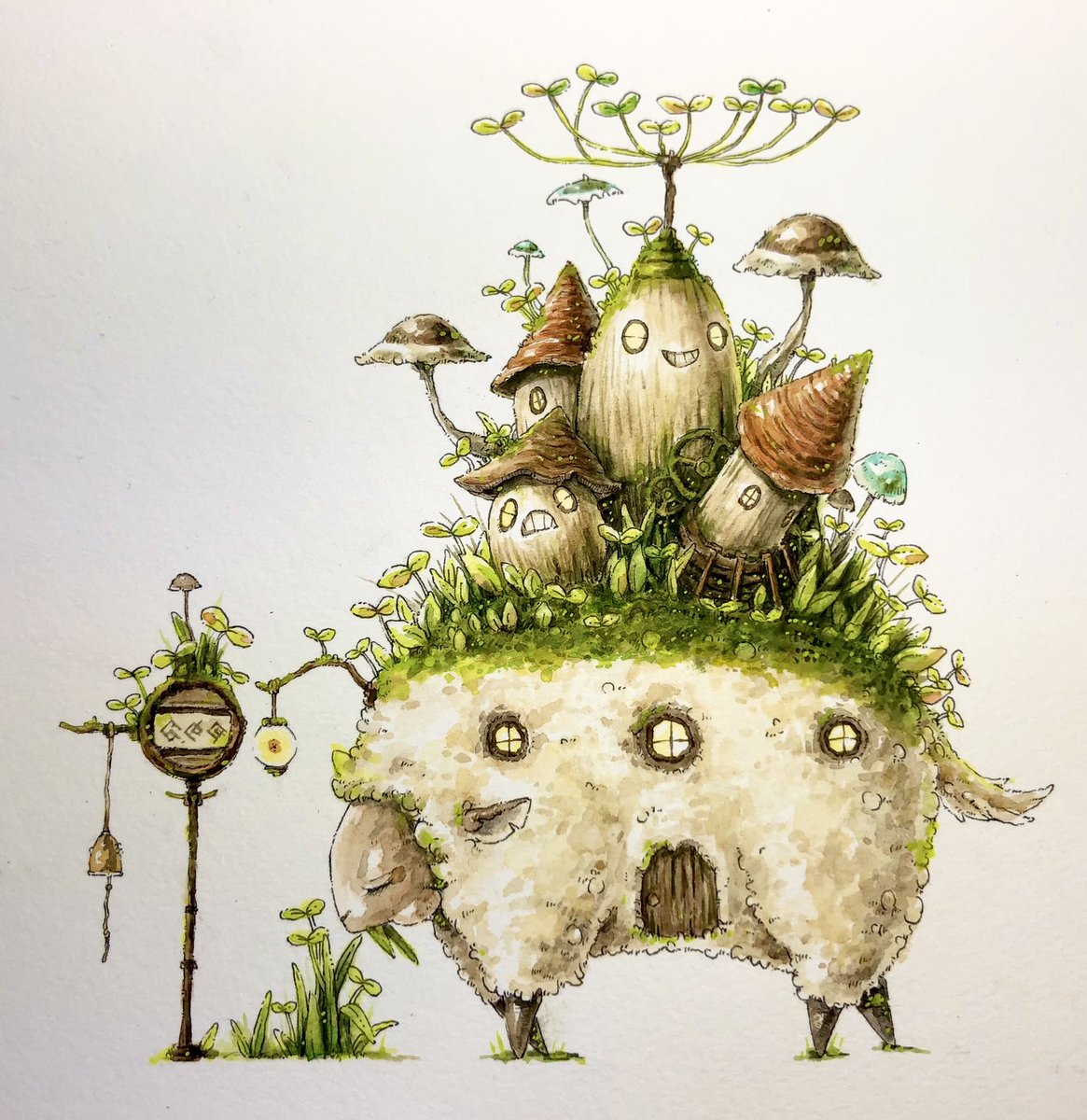 no humans mushroom traditional media white background simple background plant watercolor (medium)  illustration images