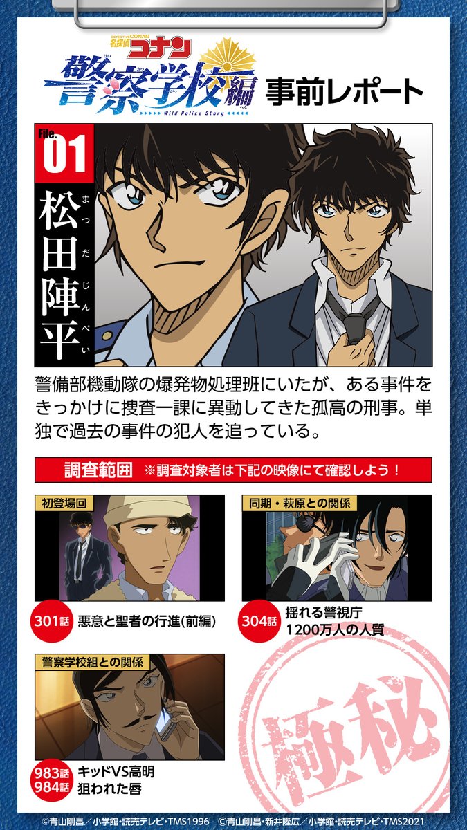 アニメ名探偵コナン警察学校編 公式 12月4日警察学校編放送に先駆け レポートが上がってきました 松田陣平に関する人物調査書のようです 降谷さんから動画ファイルも後送するとの情報も入ってきています コナン警察学校編 事前レポート 降谷