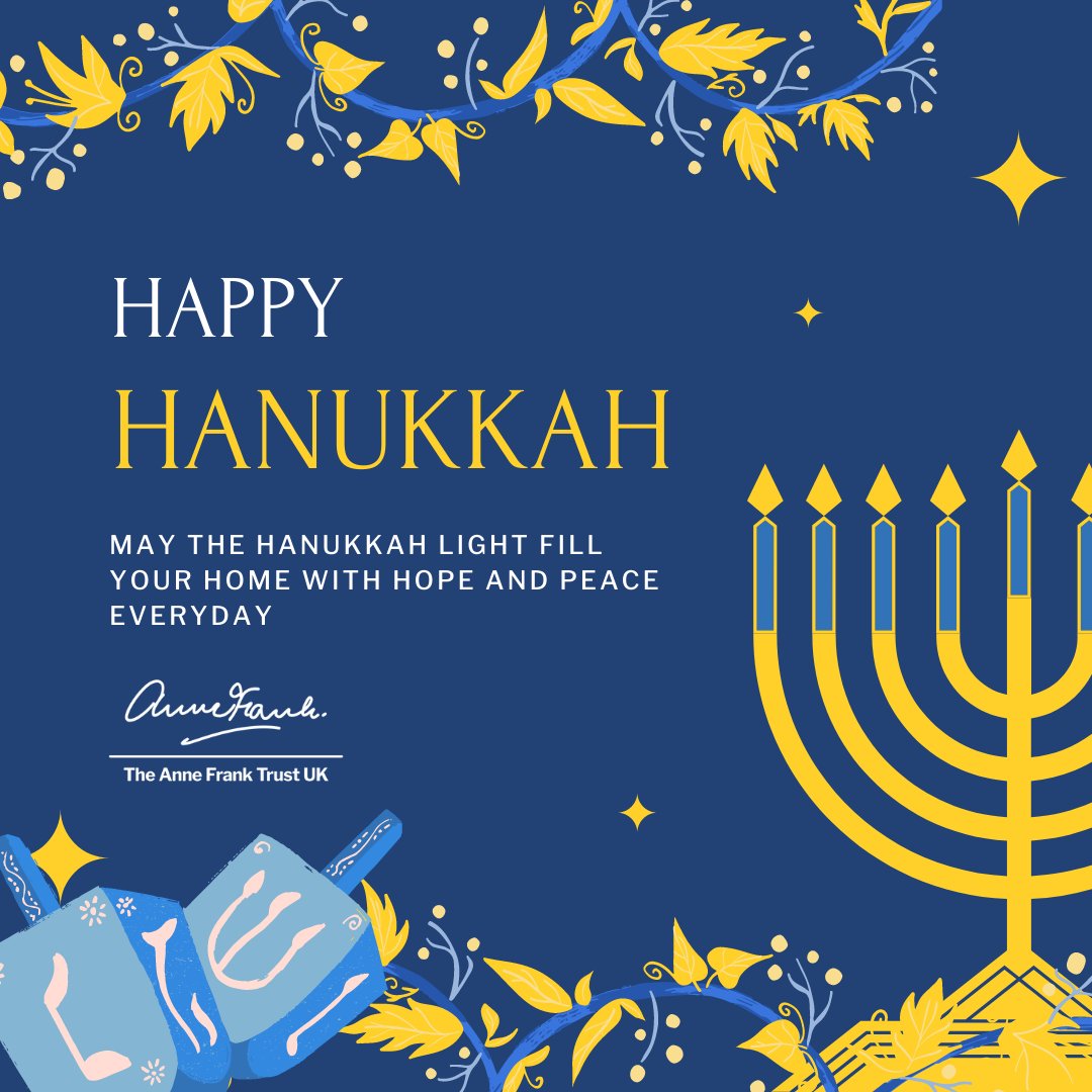 AnneFrankTrust's tweet photo. Wishing a warm and wonderful Hanukkah to all those celebrating ✨

May these eight days of celebration bring peace and joy to you and your loved ones 🕯️

#HappyHanukkah https://t.co/yjIz4Zrjm3
