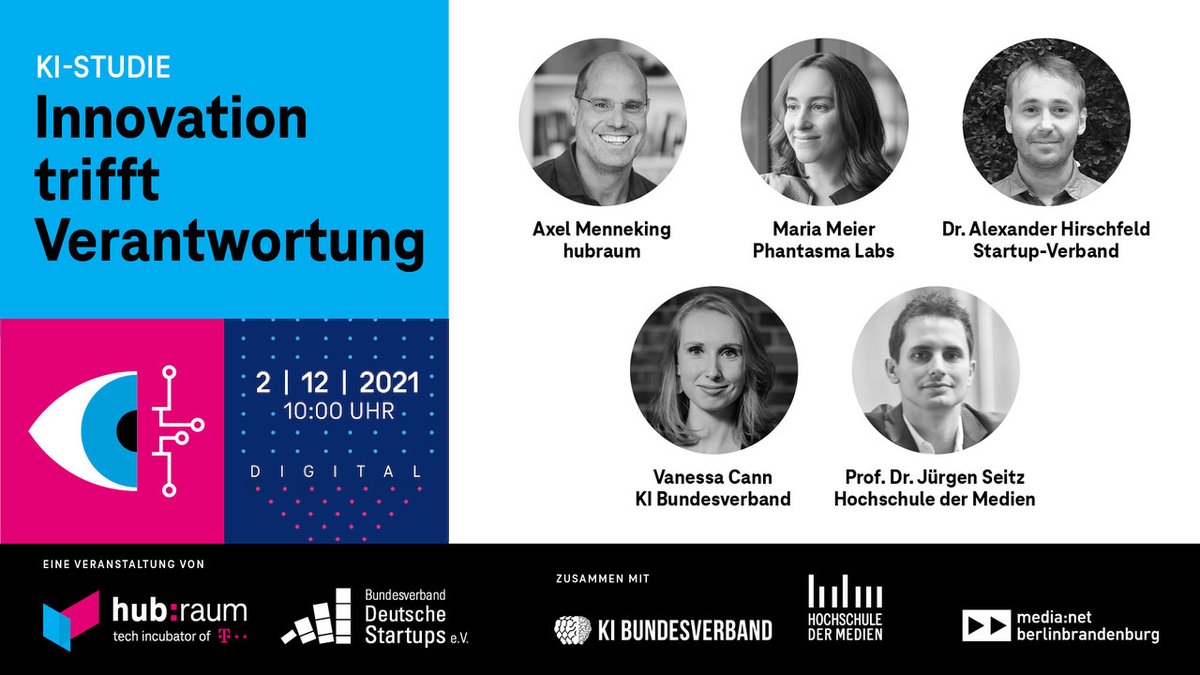 StartupVerband's tweet photo. Ready to launch! Am 2.12. wird unsere KI-Studie vorgestellt &amp; diskutiert von:
Axel Menneking (@hubraum)
Maria Meier (Phantasma Labs)
Dr. Alexander Hirschfeld (@StartupVerband)
Vanessa Cann (@ki_verband)
Prof. Dr. Jürgen Seitz (@hdm_stgt)
#AIStartups

➡️ https://t.co/2jH7nM0ovq https://t.co/c9wMN0HIm9