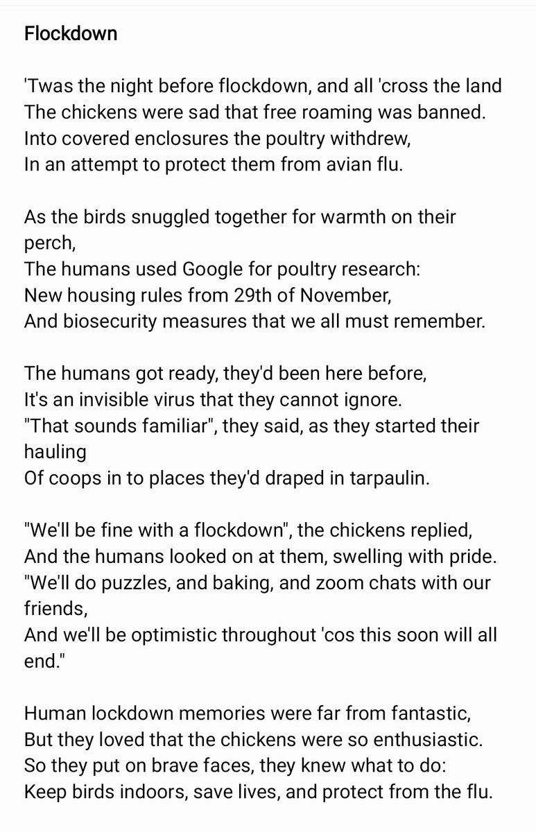 HebLongbottom's tweet photo. Bit of a variation on a theme here for those who know my poems, but with avian flu here, it's the night before flockdown folks!

Here's the official guidance too: https://t.co/DKUUuWmTuM

#flockdown #Avianinfluenza #birdflu #poultry #chickens #ducks #geese @APHAgovuk https://t.co/2Gkkdocveb