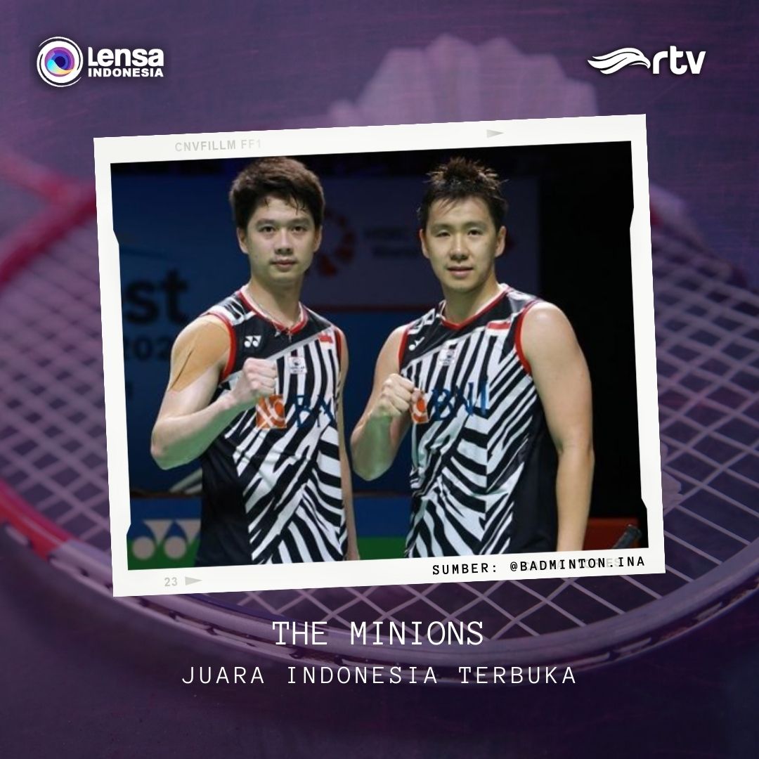 lensaRTV's tweet photo. Yeay! Marcus Fernaldi Gideon/Kevin Sanjaya Sukamuljo berhasil menjadi juara Indonesia Open setelah mengalahkan pasangan ganda putra Jepang Takuro Hoki/Yugo Kobayashi.

#TheMinions #Minions #MarcusKevin #KevinMarcus #BuluTangkis #Badminton #IndonesiaOpen2021 https://t.co/9nZNps7jcO