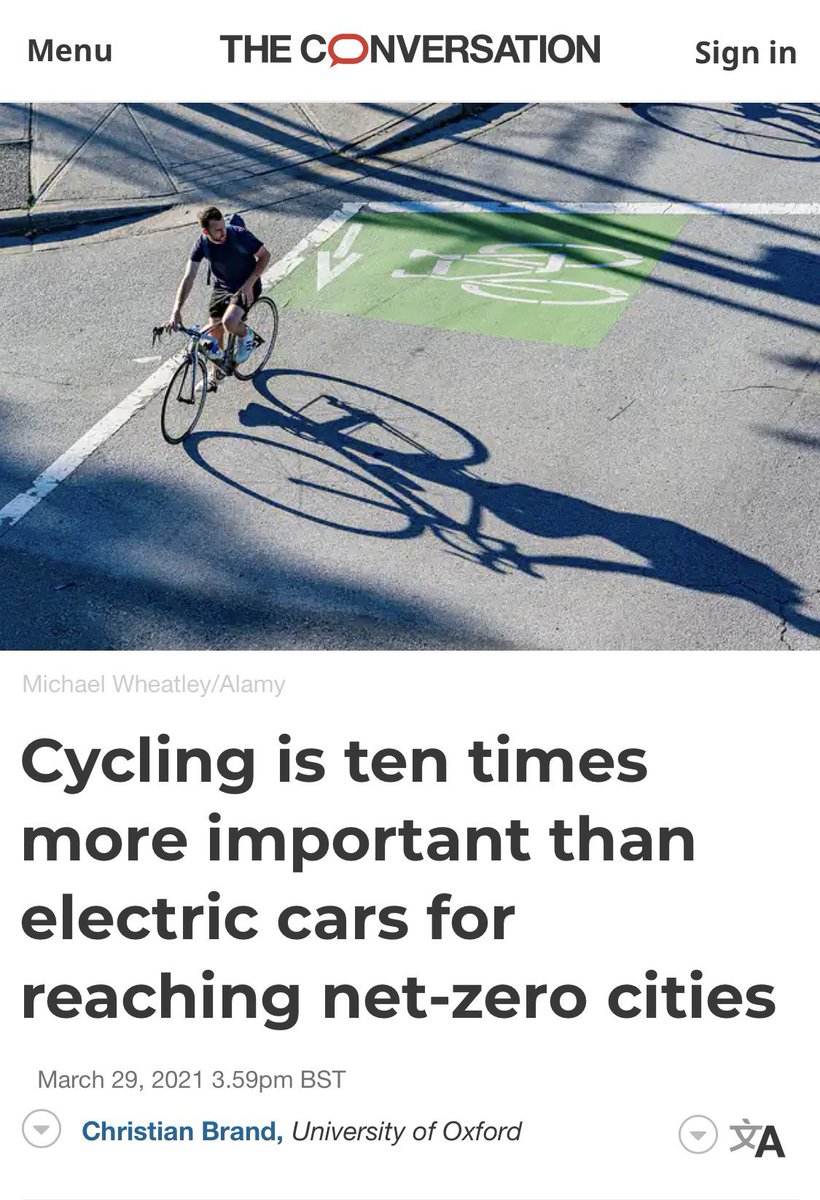 Keep in mind ➡️ Cycling 🚲 is ten times more important than electric cars for reaching net-zero cities(!)👇👇

theconversation.com/cycling-is-ten…