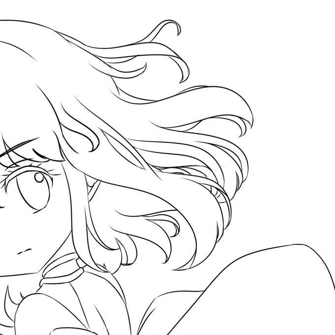 ショートヘアの子描いてる筈が無駄に髪に気合い入れすぎてる 