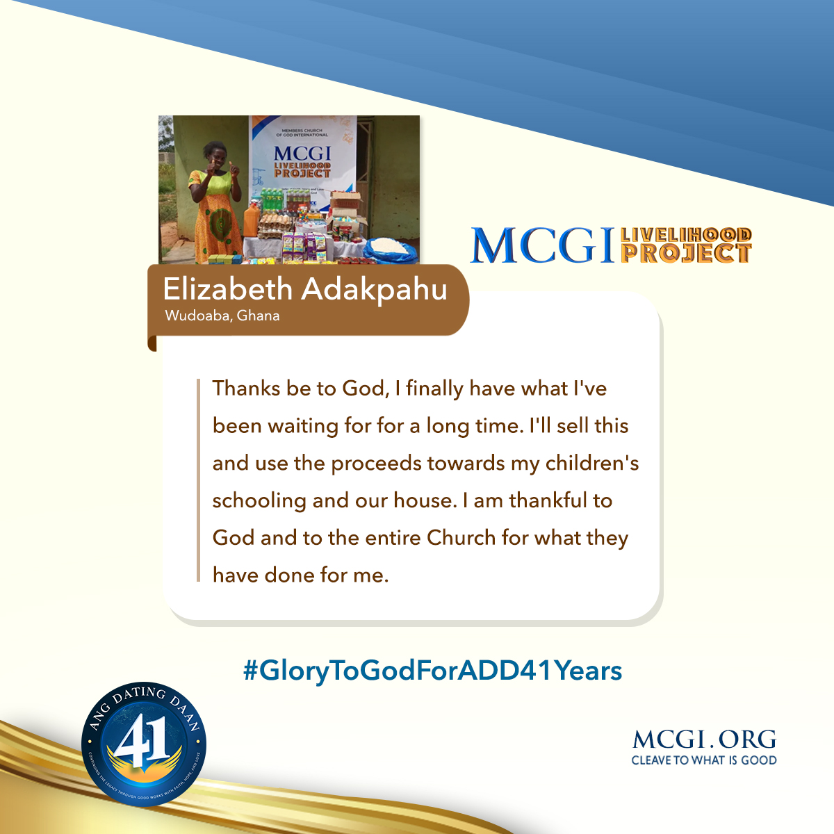 mcgidotorg's tweet photo. "Thanks be to God, I finally have what I've been waiting for for a long time. I'll sell this and use the proceeds towards my children's schooling and our house."

— Elizabeth Adakpahu, Wudoaba, Ghana

#GloryToGodForADD41Years https://t.co/xMnQUAhoj7