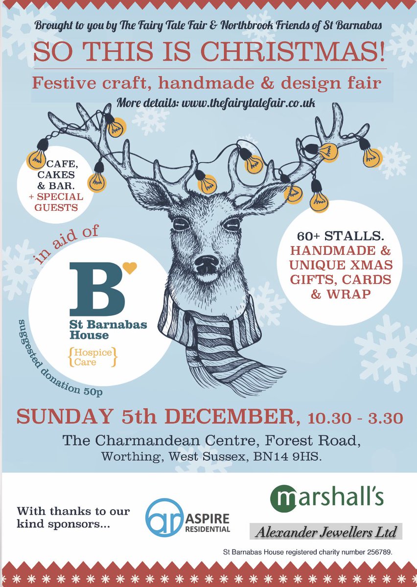 1 week today!!!! Can’t wait to see lots of you at #Worthing Charmandean from 10.30am for our only in person fair of the year, our first one back in 2 years as well! Over 50 talented makers stalls, cafe, special guests. This event is in aid of the wonderful @stbarnabashouse. 🎄🎄