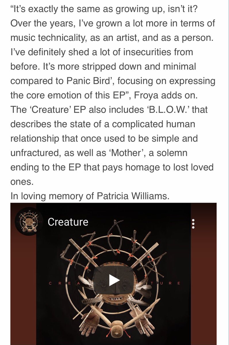 Thank you <a href="/HypnoticAsia/">HypnoticAsia</a> for featuring #CreatureEP 🌷😍

Glad that I’ve pushed through this little EP to release before the end of 2021! ✨ A little memoir for Froya’s 10th anniversary in making music. Damn I’m old… 👵🏻

#froya #Creature #EP #interview