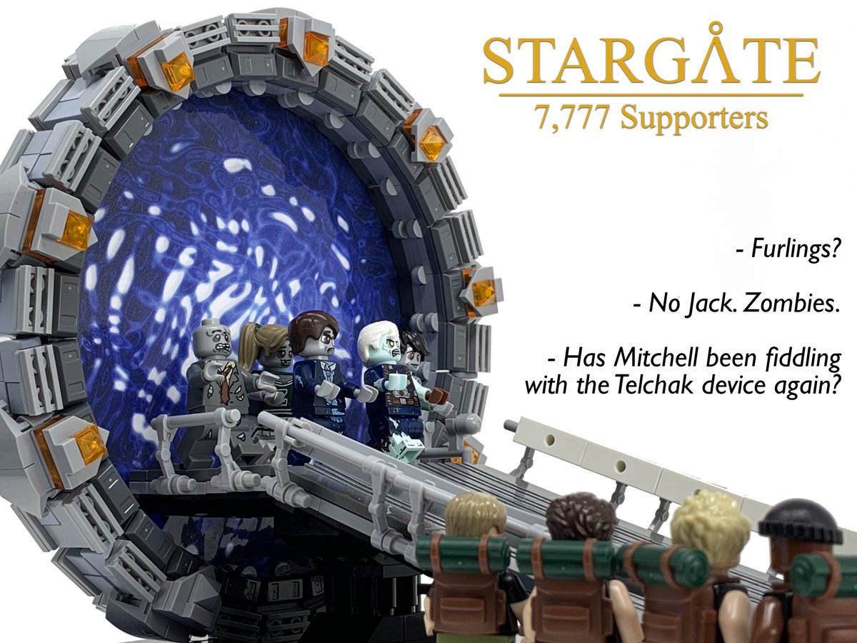 Fellow gaters!

My #LEGO Ideas #Stargate reached 7,777 supporters.

To celebrate, I thought I'd make a photo as an homage to the 200th episode of SG-1 😃

Add your support if you haven't already, and I'll see you on the other side…

#WeWantStargate

ideas.lego.com/projects/fb062…