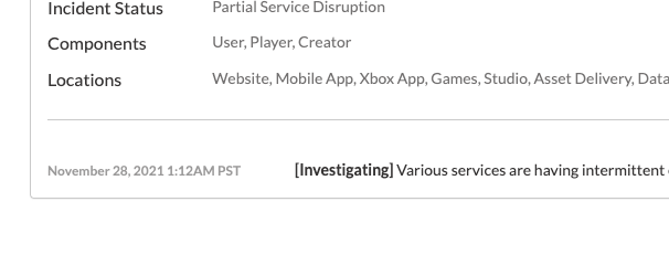 BeamGoosty's tweet photo. last time roblox went down was on the 28th of october, and today is the 28th of november??!??!

28 = roblox down day

#Roblox #RobloxDown https://t.co/FTLIwT8hKn