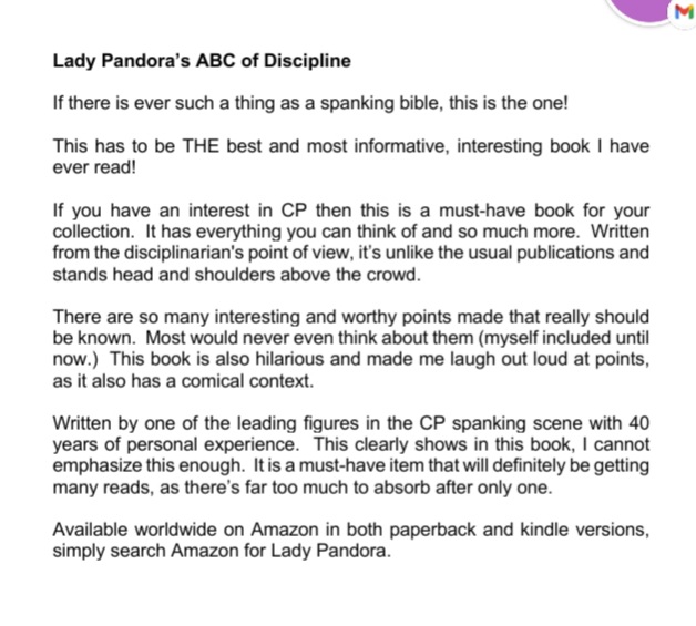 RealLadyPandora's tweet photo. NOW IN HARDCOVER.

My ABC of Discipline is full of information and ideas for those who are progressing from the Art of Corporal Punishment. 

Available direct from me (PDF)

Also available in Hardback, Paperback and Kindle formats from Amazon - https://t.co/fbsLz8uiHR https://t.co/DLJ14mM5Eb