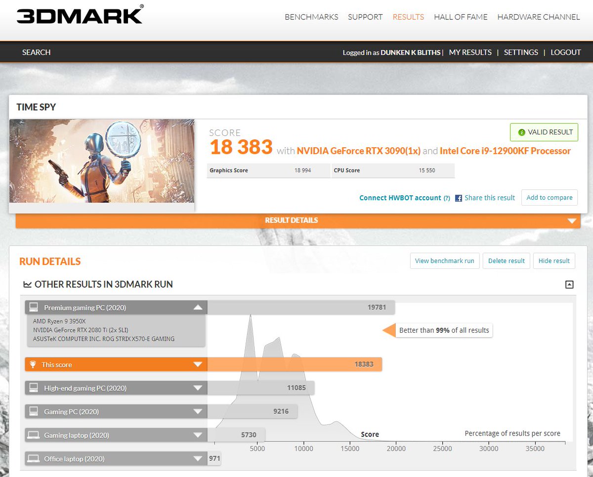 DunkenKBliths's tweet image. Just #3DMark #benchmarked my #ALIENWARE  #AuroraR13 ... not a bad result ! #NerdAlert 
Top 99% baby ! #computer #nerd #system
