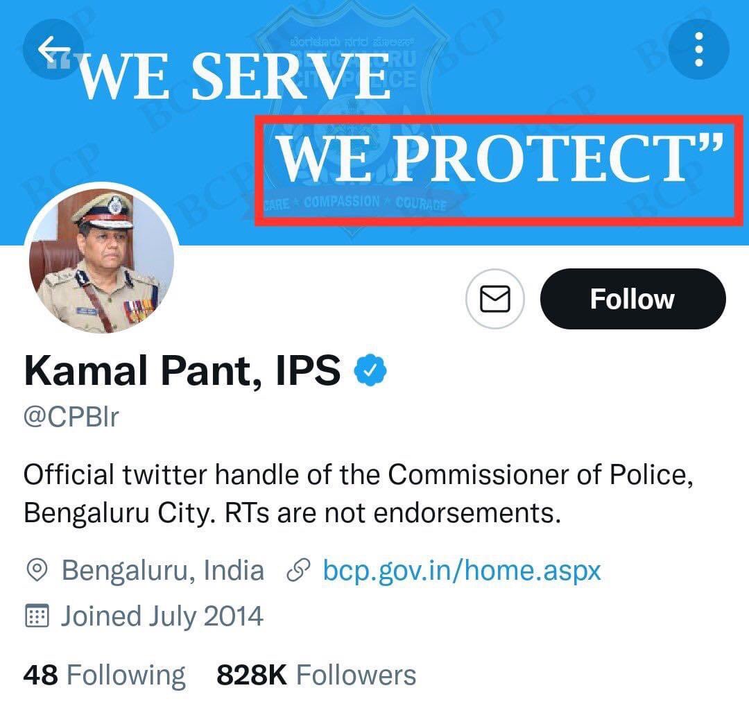 badar06451116's tweet photo. @KamalPantIPS Munawar Faruqi's show was cancelled because of 'Low &amp; Order problems'! 

Ironically, Motto of Bangalore Police is : 'We Serve, We Protect' 🤦🏻‍♂️ https://t.co/due1Ql77Po