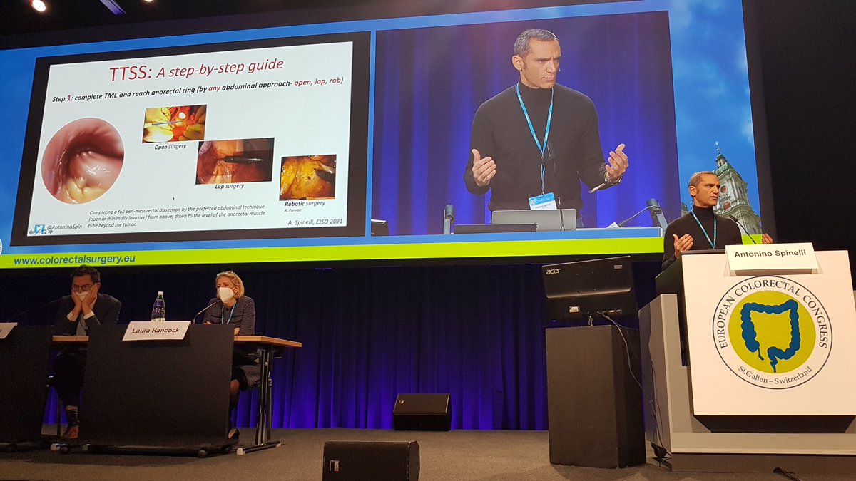 MichelAdamina's tweet photo. Is TTSS the best #anastomosis for low #rectal #cancer? Compelling reasons to adopt this new technique pioneered by @AntoninoSpin and supported by not less than @ProfessorHeald 
Thought challenging presentation to close the first session of the #colorectal masterclass #ECCStGallen https://t.co/Ll9CWF5x4Y