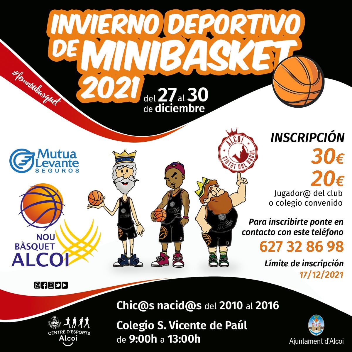CNBAlcoi's tweet photo. INVIERNO DEPORTIVO
¿Es necesario saber jugar al baloncesto para apuntarse 
En absoluto, adaptamos las actividades para el nivel de los participantes. 
Del 27 al 30 de diciembre.
En pabellón del colegio San Vicente de Paúl.
Nacid@s del 2010 al 2016. https://t.co/3FneZxHBKG