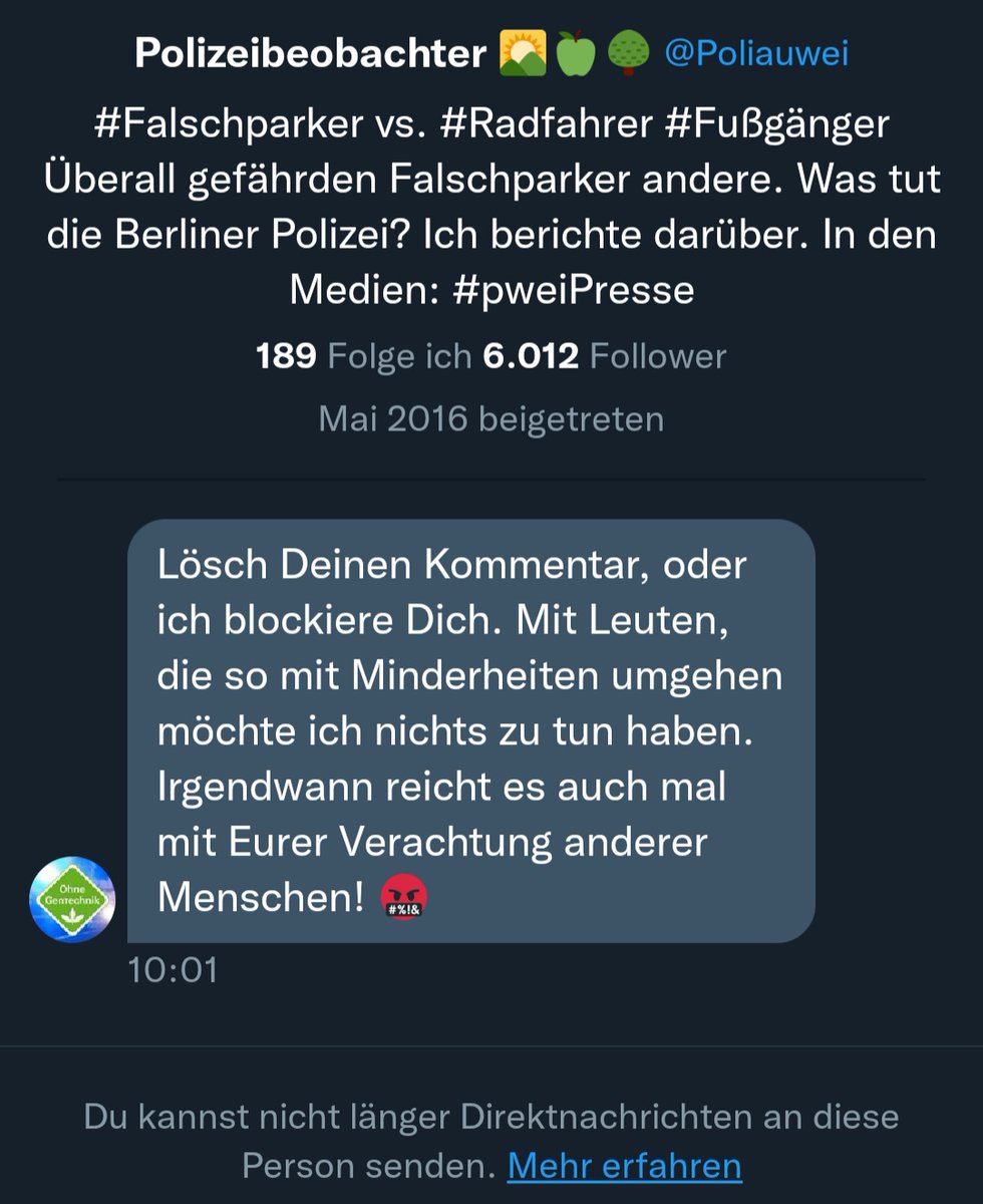 velorutions's tweet image. Meine bloße Gegenüberstellung, die zeigt, was die kolossalen Unterschiede sind, gefiel ihm wohl nicht.
Meine DM Antwort war noch nicht fertig, als er blockte. Daher eben auf diesem Weg: 

Und tschüss!