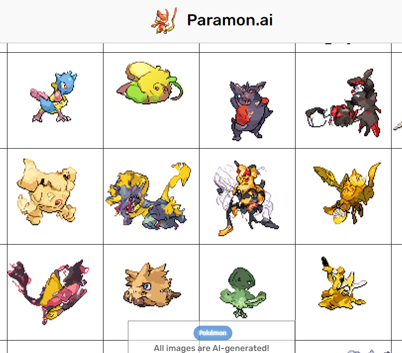 stan_vossen's tweet photo. I made another website! AI-generated Pokémon... and more! https://t.co/ncZHJPASo1 #pixelart #Pokemon https://t.co/hIslY4mbkw