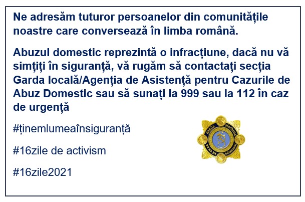 Ne adresăm tuturor persoanelor din comunitățile noastre care conversează în limba română. 
#16DaysofActivism2021